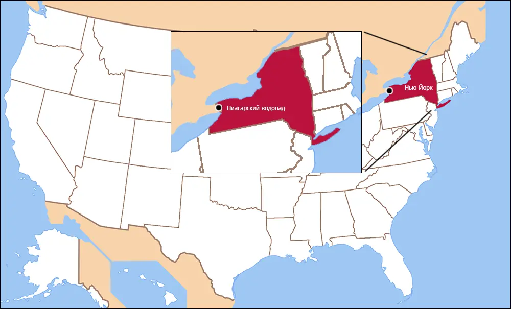 Ниагарский водопад на карте США