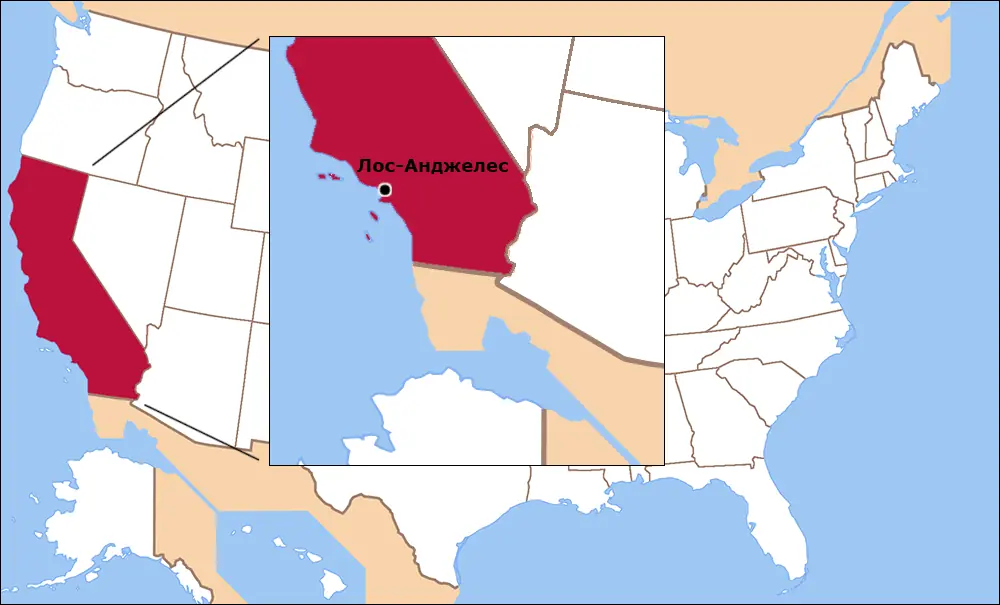 Лос-Анджелес на карте США