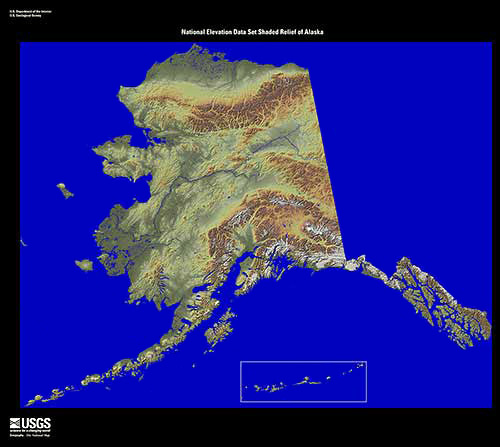 Карты США. Рельеф штата Аляска