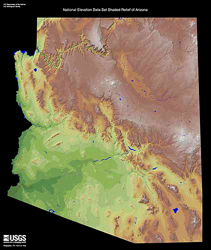 Карты США. Рельеф штата Аризона