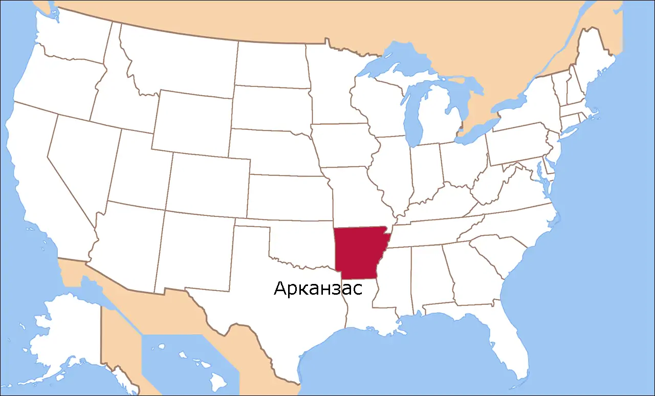 Штат Арканзас на карте США