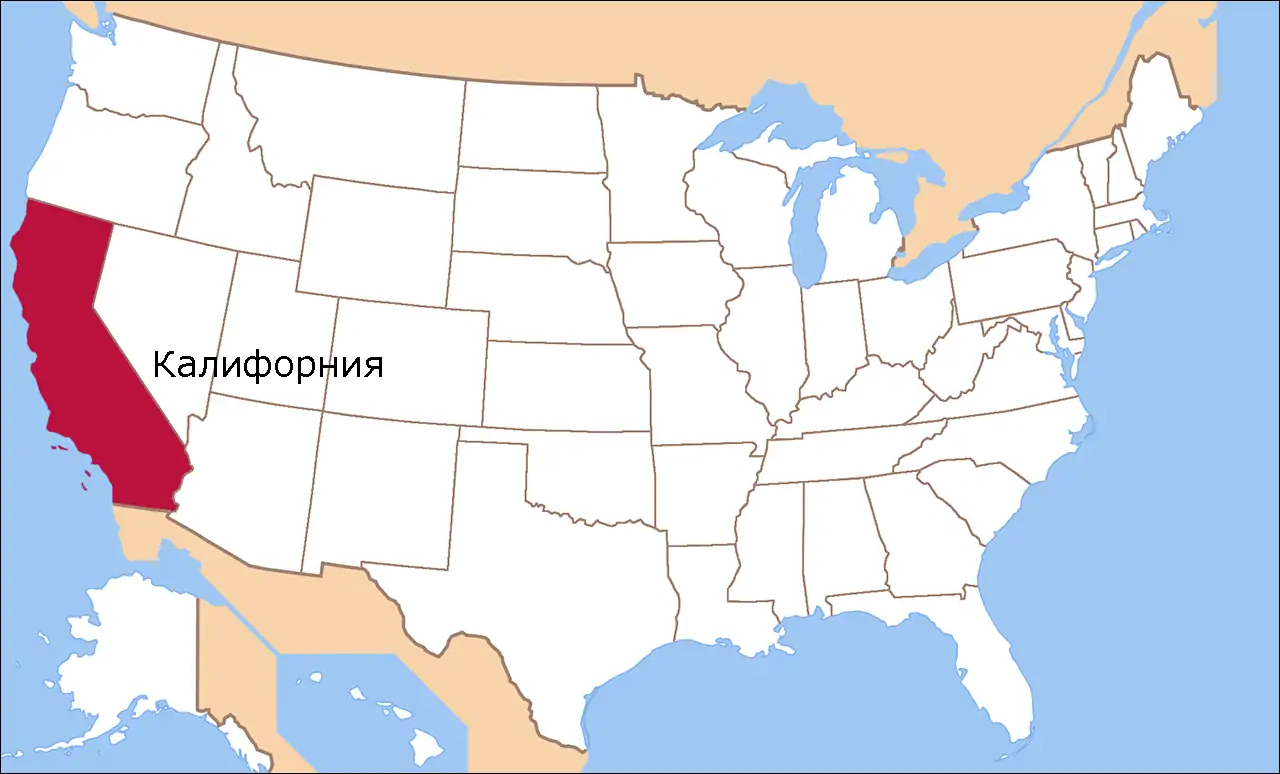Штат Калифорния на карте США