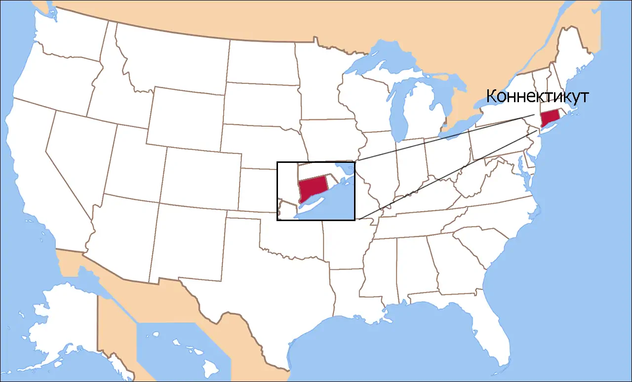 Штат Коннектикут на карте США