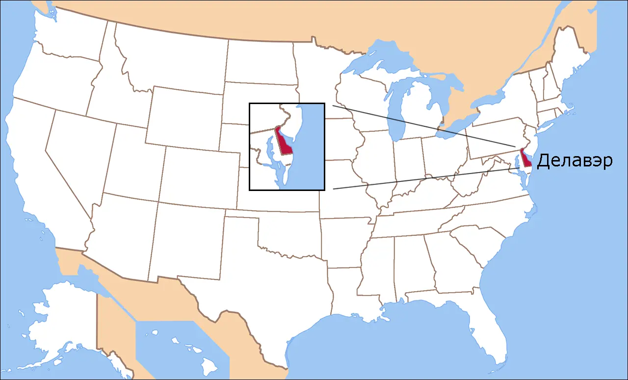 Штат Делавэр на карте США