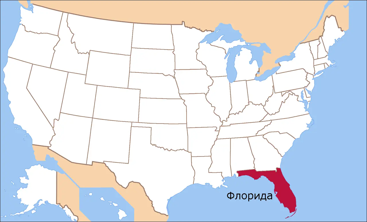 Штат Флорида на карте США