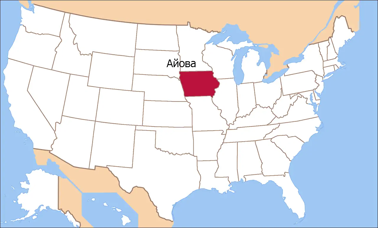 Штат Айова на карте США