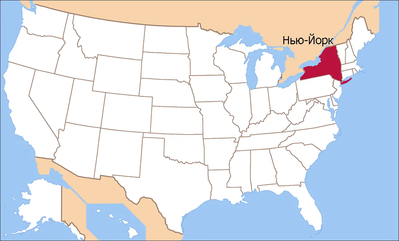 Штат Нью-Йорк на карте США