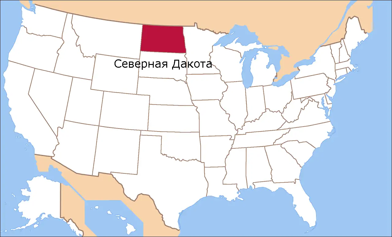 Штат Северная Дакота на карте США