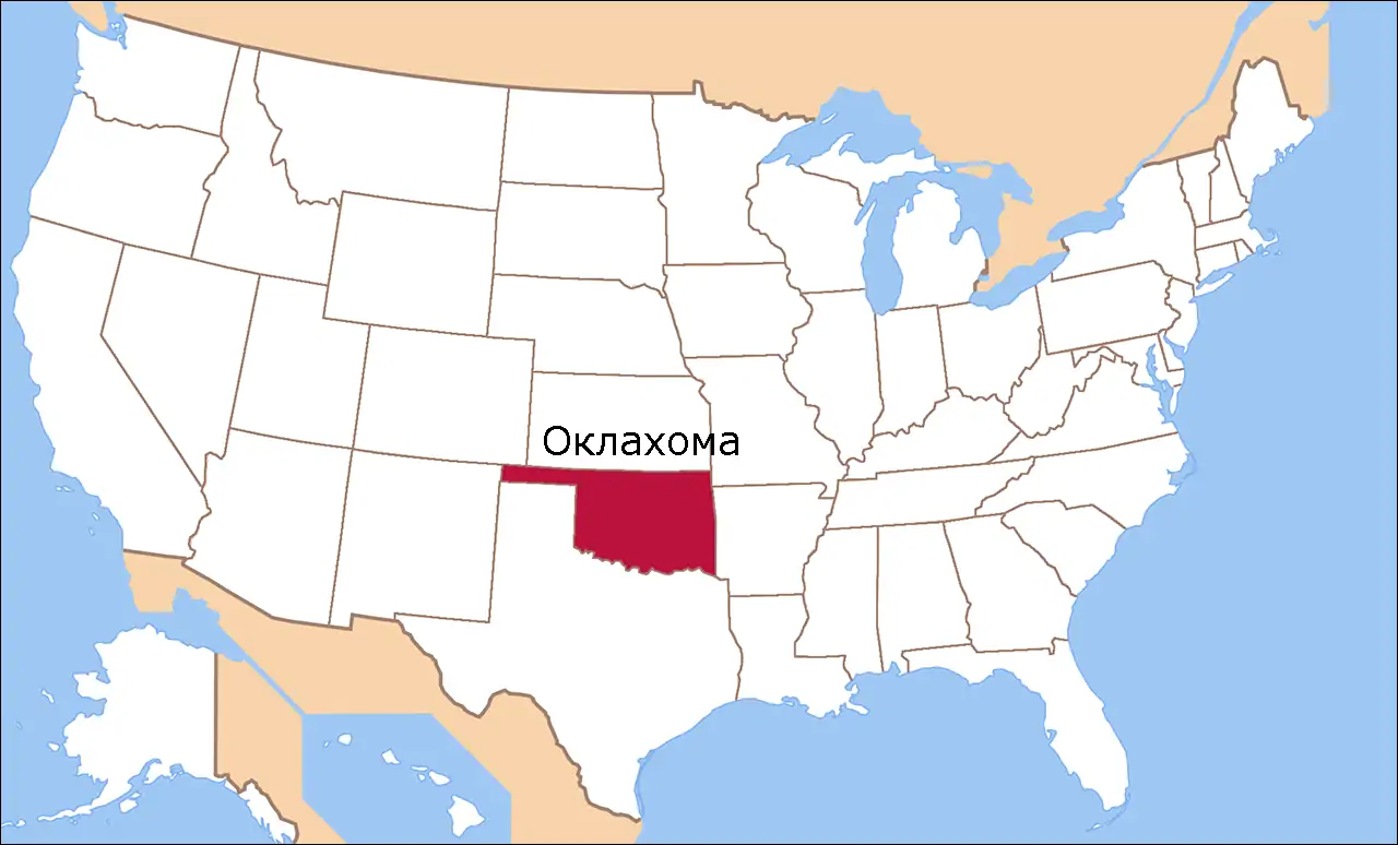 Штат Оклахома на карте США