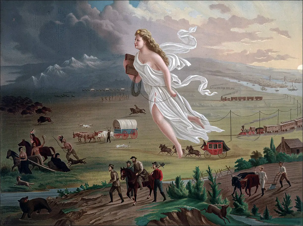 Колумбия на картине Джона Гаста Американский прогресс, 1872 год